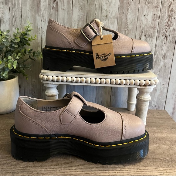 Dr. Martens Bethan Khaki Bone Leather Platform Mary Jane Shoes New 7 - Picture 2 of 6